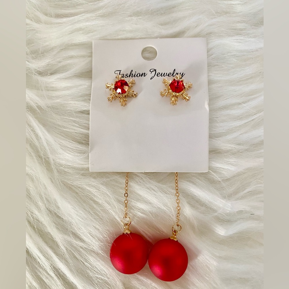 NEW Red and Gold Ornament Long Dangling Jacket Earrings